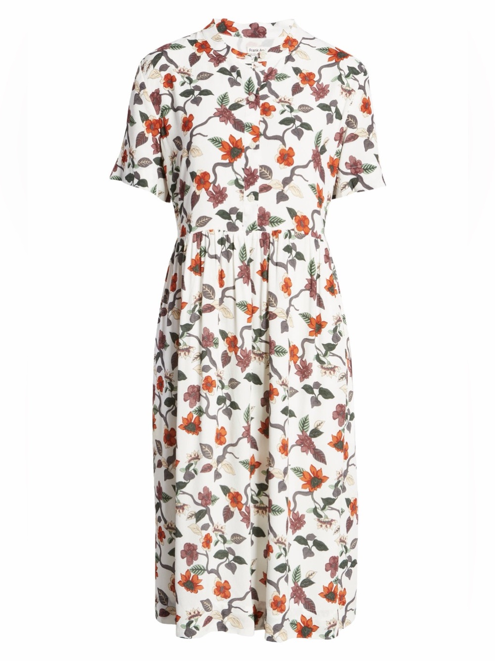 Frank & Oak White Midi Dress with Orange Floral Print